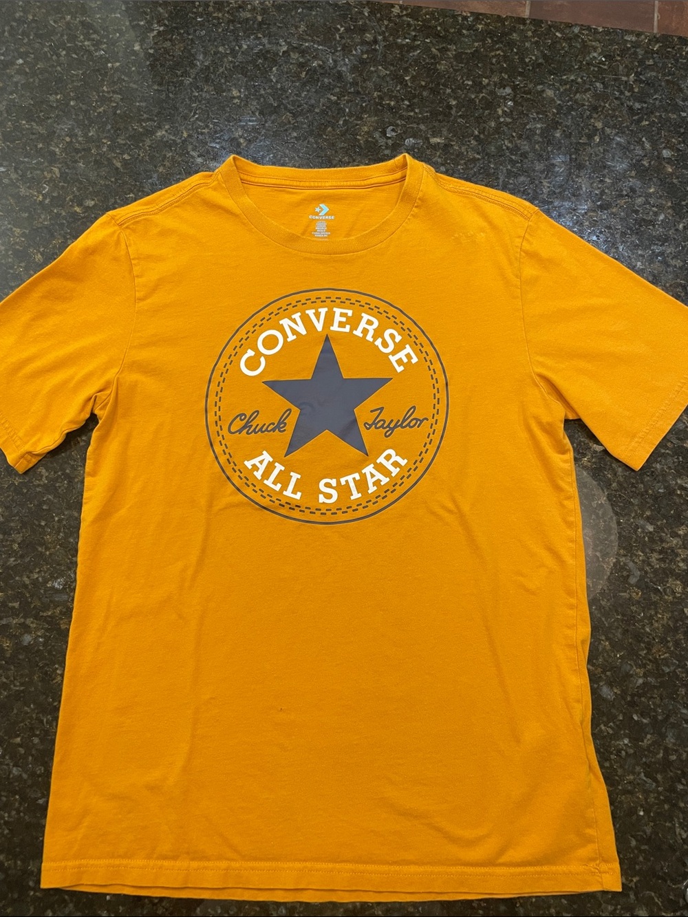 Converse Short Sleeve All Star Tee in Mustard Yellow with Navy Logo